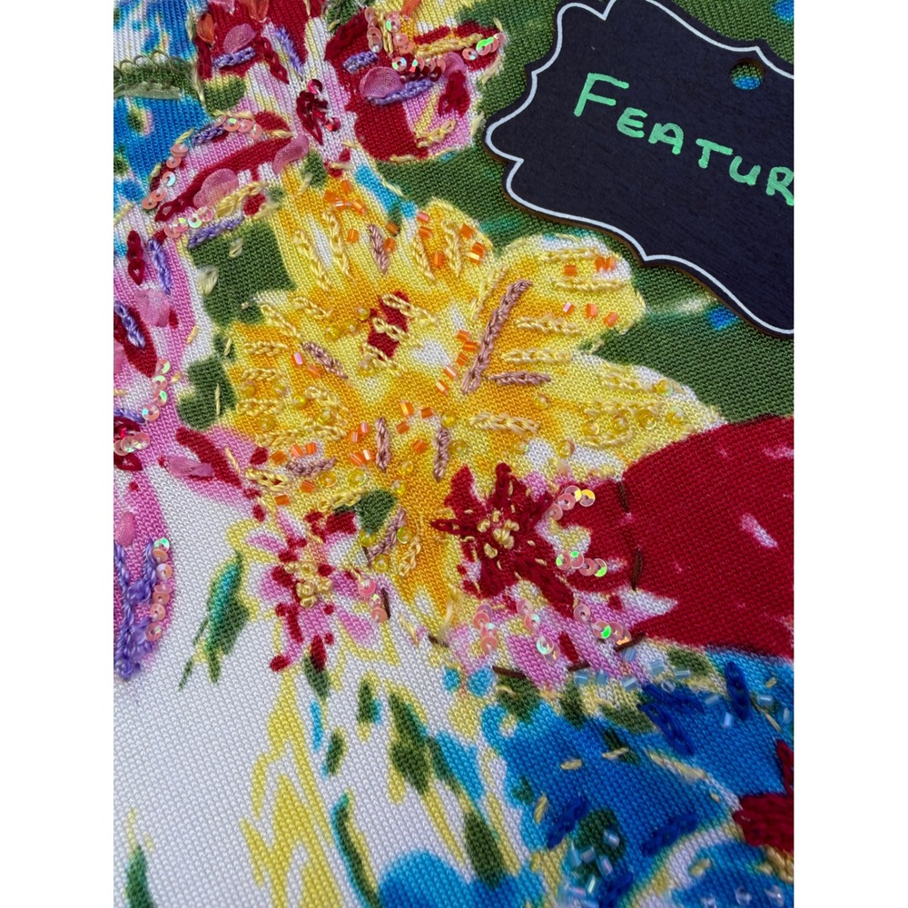 My Favorite Things Colleen Lopez Floral Sweater Top Small White Sequin Bead - Picture 9 of 14